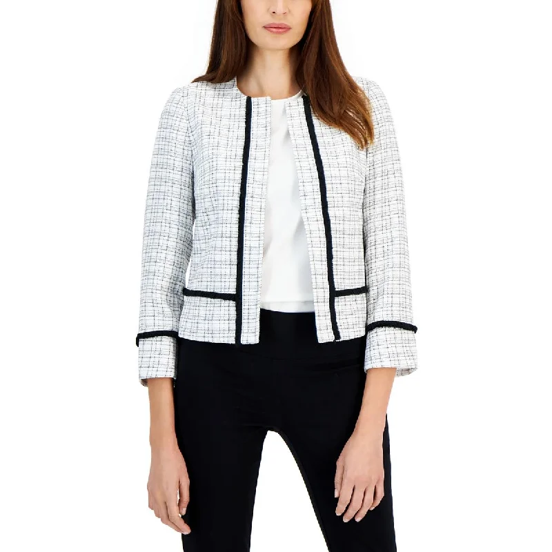 Kasper Womens Petites Plaid Collarless Open-Front Blazer Women's Unique Blazer