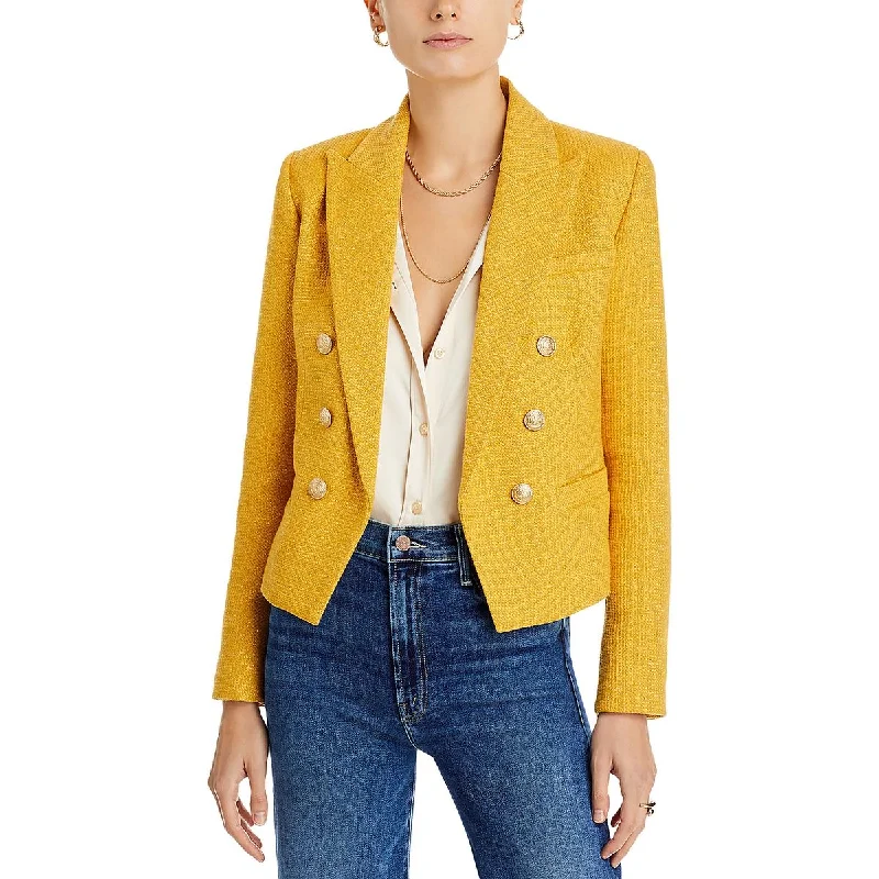 L'Agence Womens Brooke Metallic Cropped Double-Breasted Blazer Women's Daily Blazer