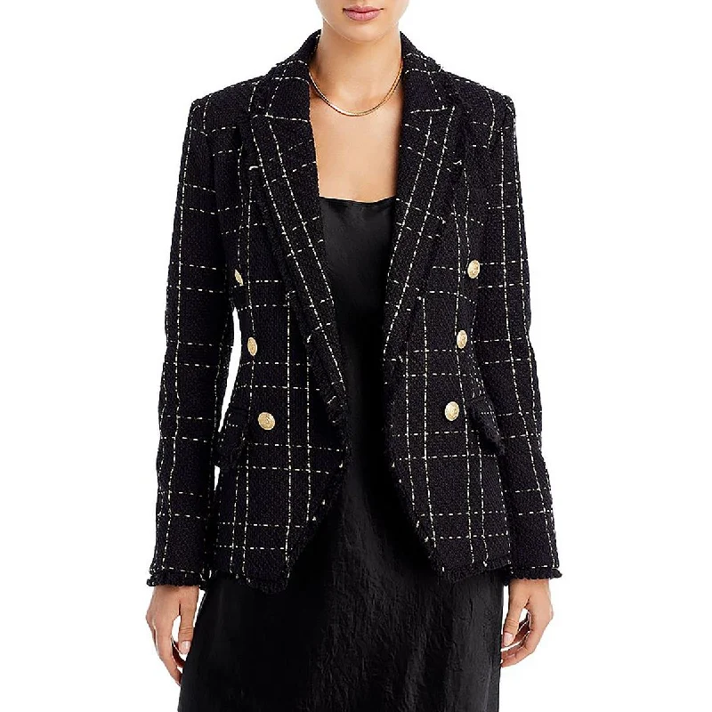 L'Agence Womens Kenzie Tweed Fringe One-Button Blazer Women's Boutique Suit