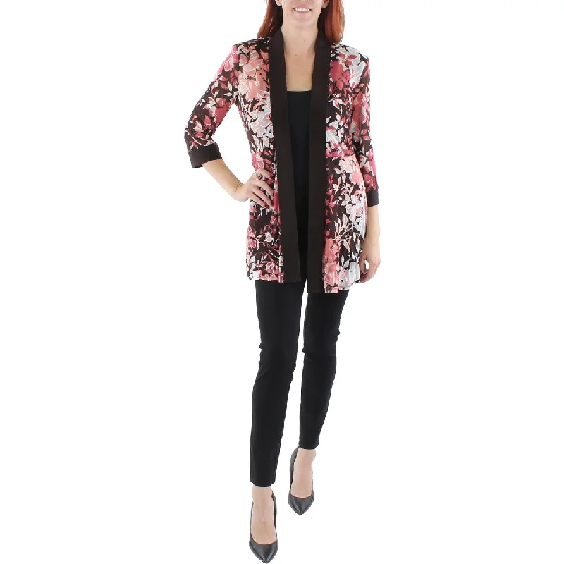 R&M Richards Womens Floral Print Midi Open-Front Blazer Women's Short Blazer