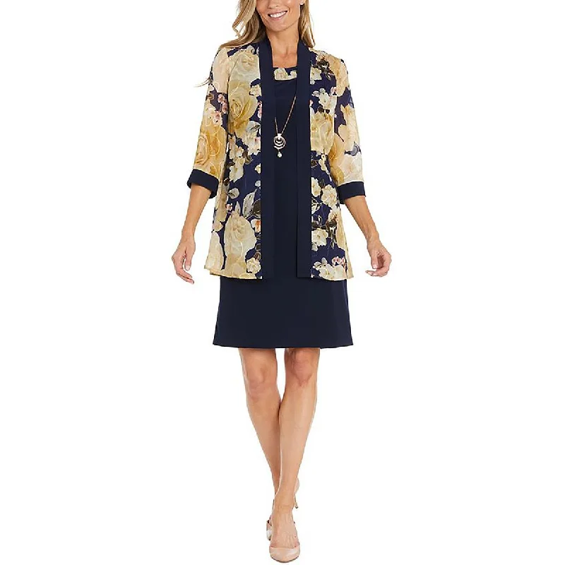 R&M Richards Womens Petites Sheer Floral Duster Blazer Women's Banquet Suit