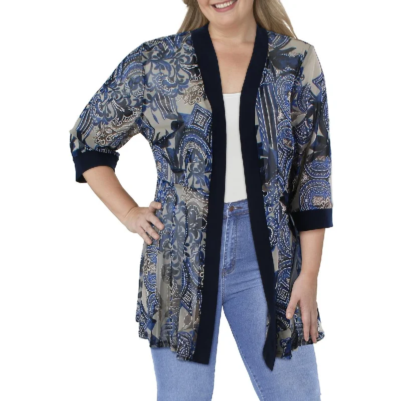 R&M Richards Womens Plus Mesh Printed Duster Blazer Slimming Women's Blazer