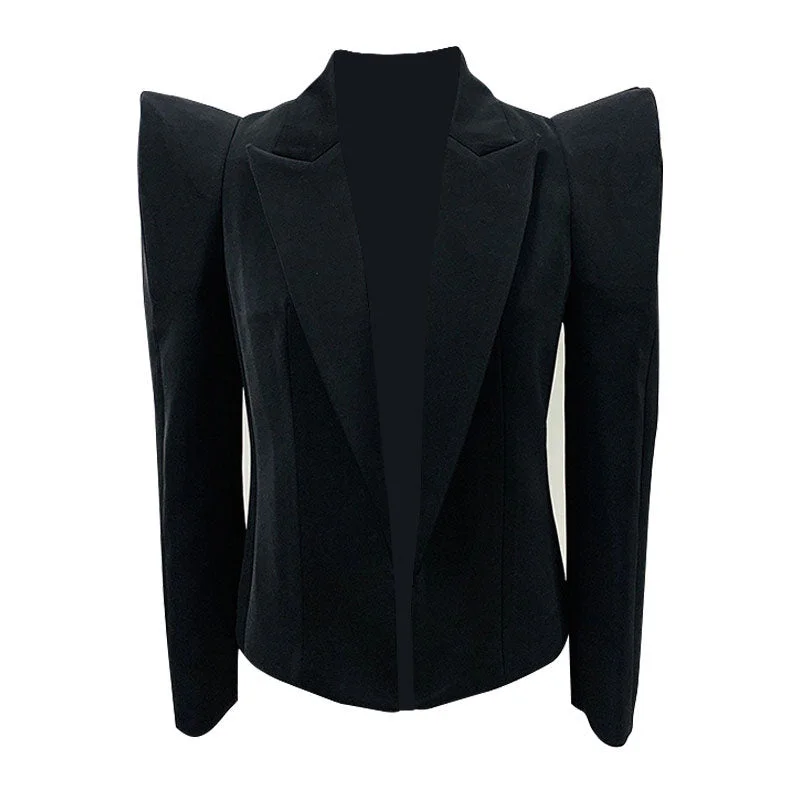 Sassy Power Shoulder Peak Lapel Long Sleeve Tailored Blazer Women's Daily Blazer