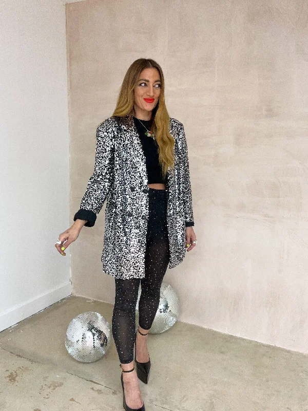 Scattered Sequin Oversized Blazer In Silver Women's Vintage Suit