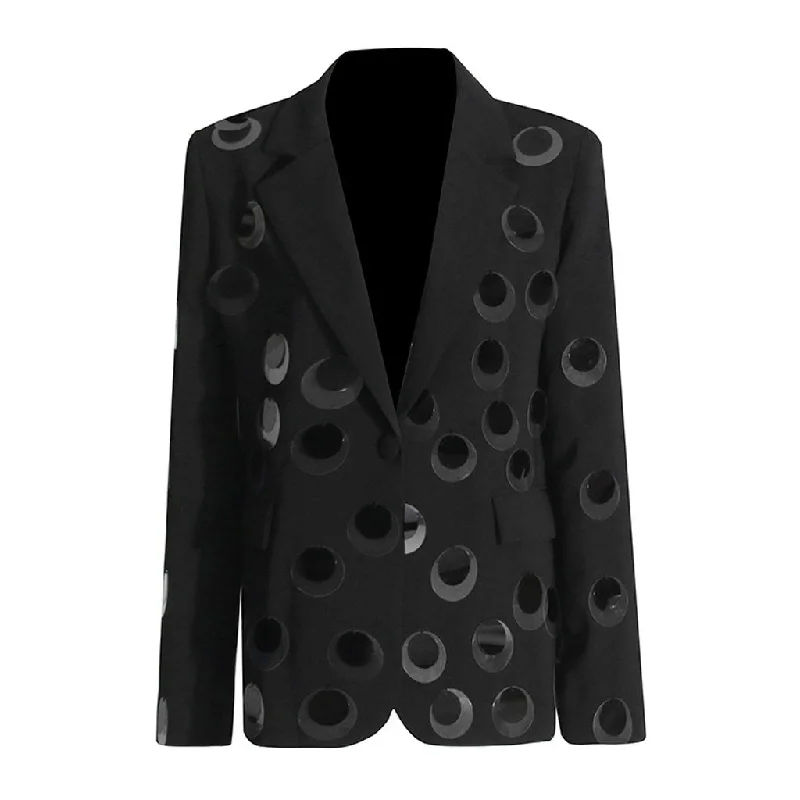 Sparkly Sequin Embellished Lapel Strong Shoulder One Button Party Blazer Women's High-End Blazer