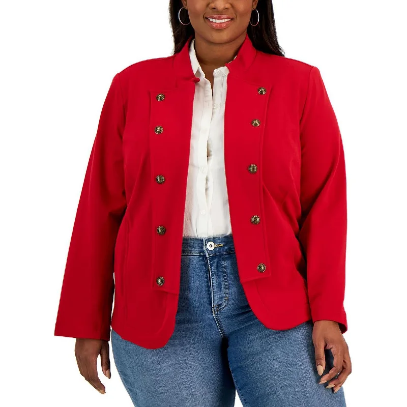 Tommy Hilfiger Womens Plus Military Band Button Detail Open-Front Blazer Women's Luxurious Suit