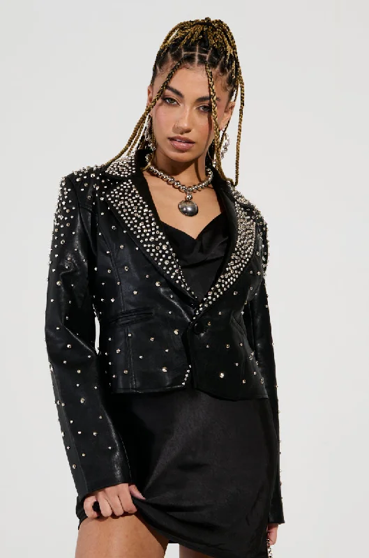 VIVA VEGAS STUDDED FAUX LEATHER BLAZER Women's Classic Blazer