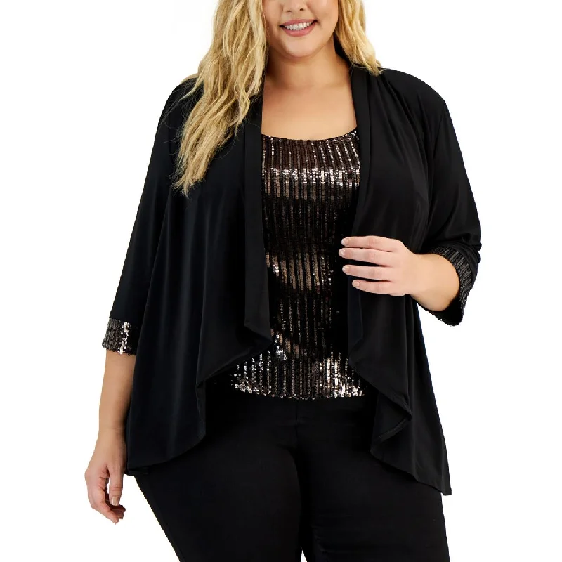 Alex Evenings Womens Plus Knit Sequined Duster Blazer Women's Advanced Suit