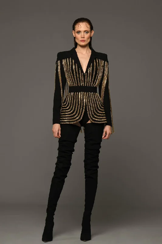 Crepe blazer featuring gold chains Women's Trendy Suit