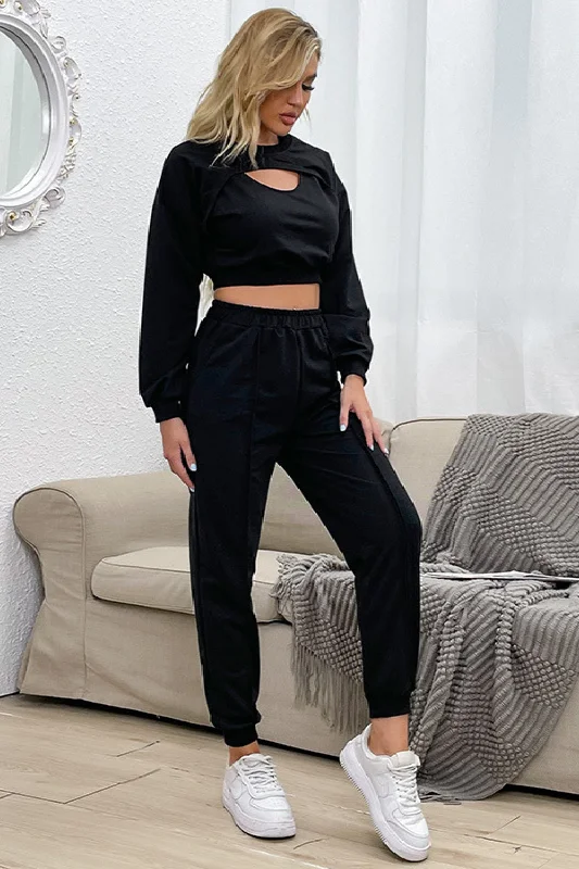 Cut Out Crop Top and Joggers Set Terry Blend Velvet Blend Canvas Blend