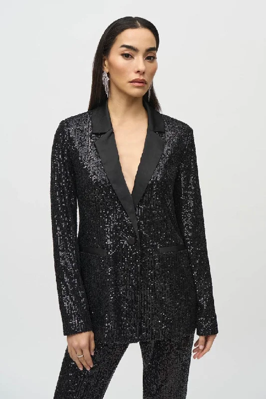 Joseph Ribkoff Sequined Blazer With Satin Lapel Women's Unique Blazer