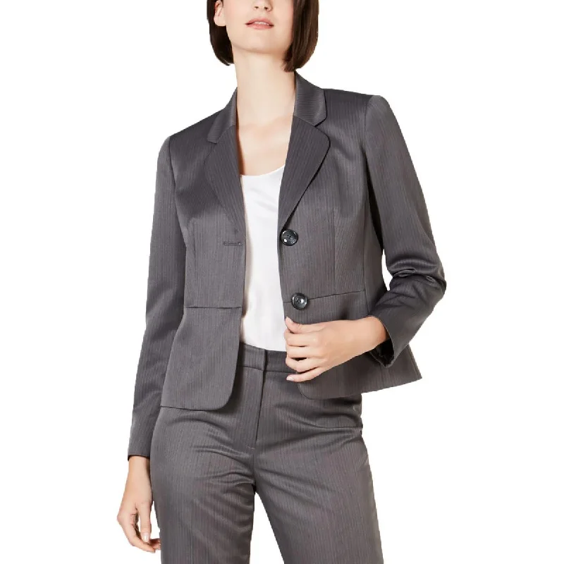 Le Suit Womens Woven Pinstripe Two-Button Blazer Cotton Blend Blazer