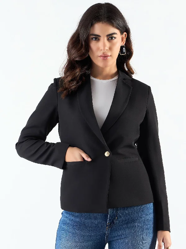 Chic Black Poly Viscose Asymmetric Blazer Women's Handmade Blazer