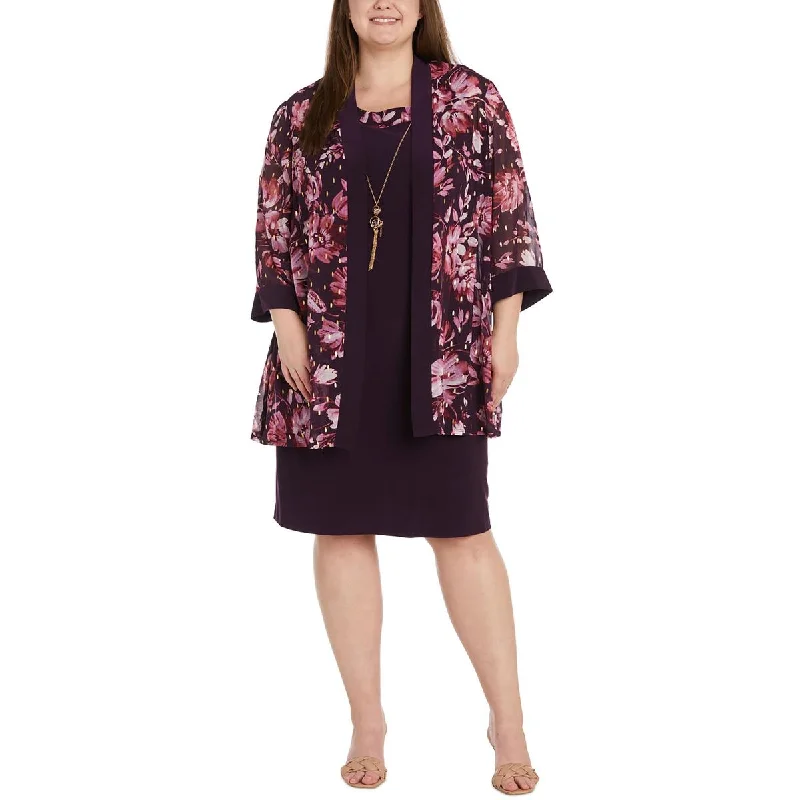 R&M Richards Womens Plus Chiffon Floral Duster Blazer Women's Pencil Blazer