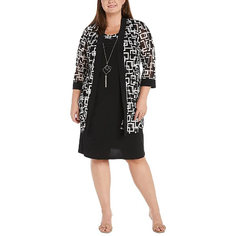 R&M Richards Womens Plus Mesh Printed Duster Blazer Women's Lightweight Blazer