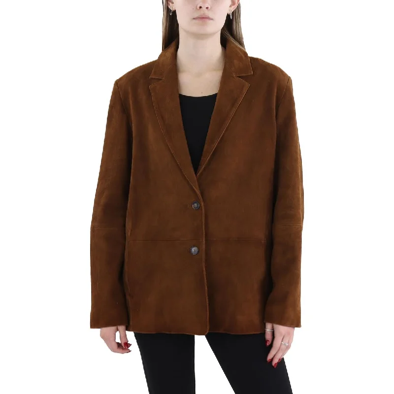 Vince Womens Leather Office Two-Button Blazer Women's Vintage Jacket