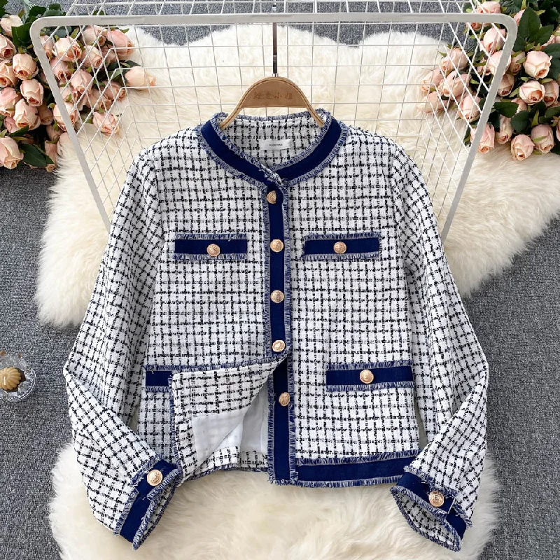 Vintage tweed small fragrance coat with denim design 1561 Print Jacquard Embroidered Vintage tweed small fragrance coat with denim design 1561 Print Jacquard Embroidered
