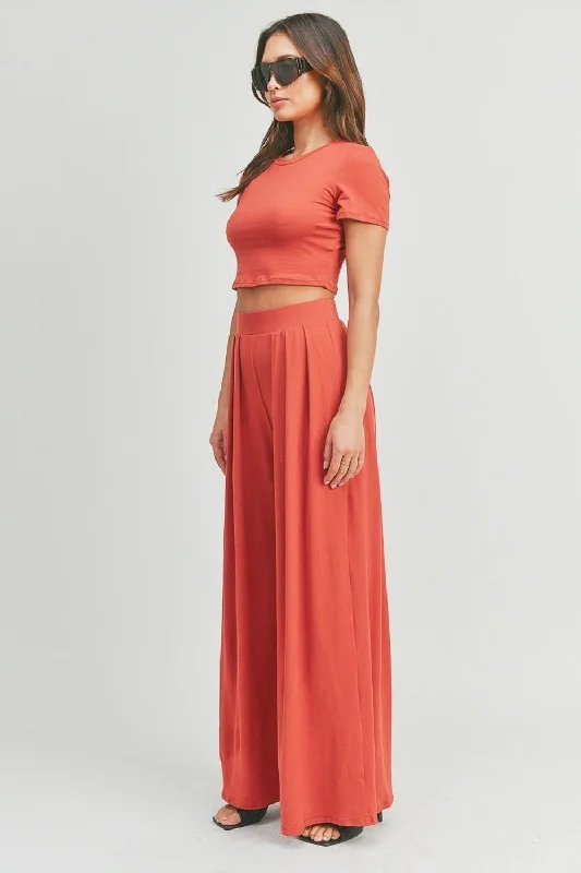 Crop Top And Palazzo Pants Set Satin Blend Silk Blend Wool Blend