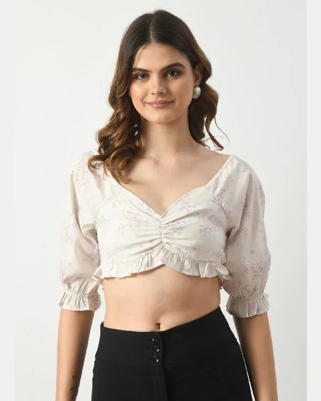 SMERA MART Women's Ditsy Print Sweetheart Neck Crop Top Blouse Print Jacquard Patchwork SMERA MART Women's Ditsy Print Sweetheart Neck Crop Top Blouse Print Jacquard Patchwork