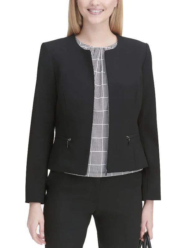 Womens Knit Zip Front Collarless Blazer Women's Luxurious Suit