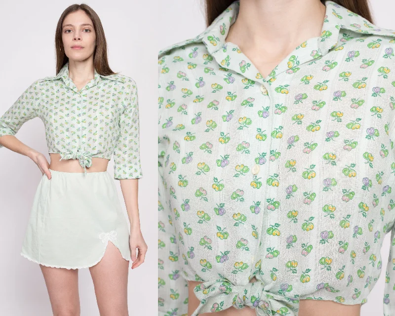 70s Cherry Print Mint Green Crop Top - Small Faux Fur Fabric Real Fur Fabric Shearling Fabric 70s Cherry Print Mint Green Crop Top - Small Faux Fur Fabric Real Fur Fabric Shearling Fabric