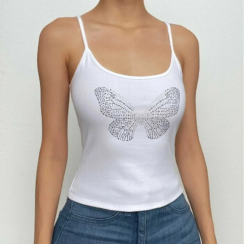 Beaded u neck backless butterfly pattern cami crop top Collared Crew Neck Turtle Neck Beaded u neck backless butterfly pattern cami crop top Collared Crew Neck Turtle Neck