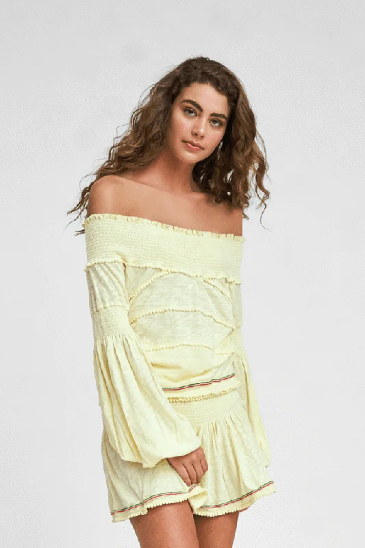 Bell Sleeve Crop Top in Yellow Sequined Glittery Shiny