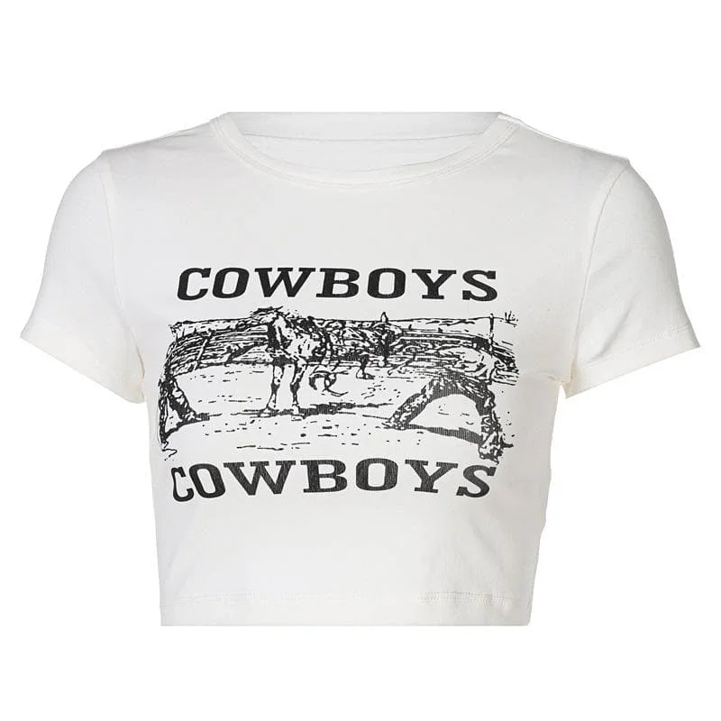 “COWBOYS” print short sleeve crewneck crop top Anti-Shrink Durable Soft