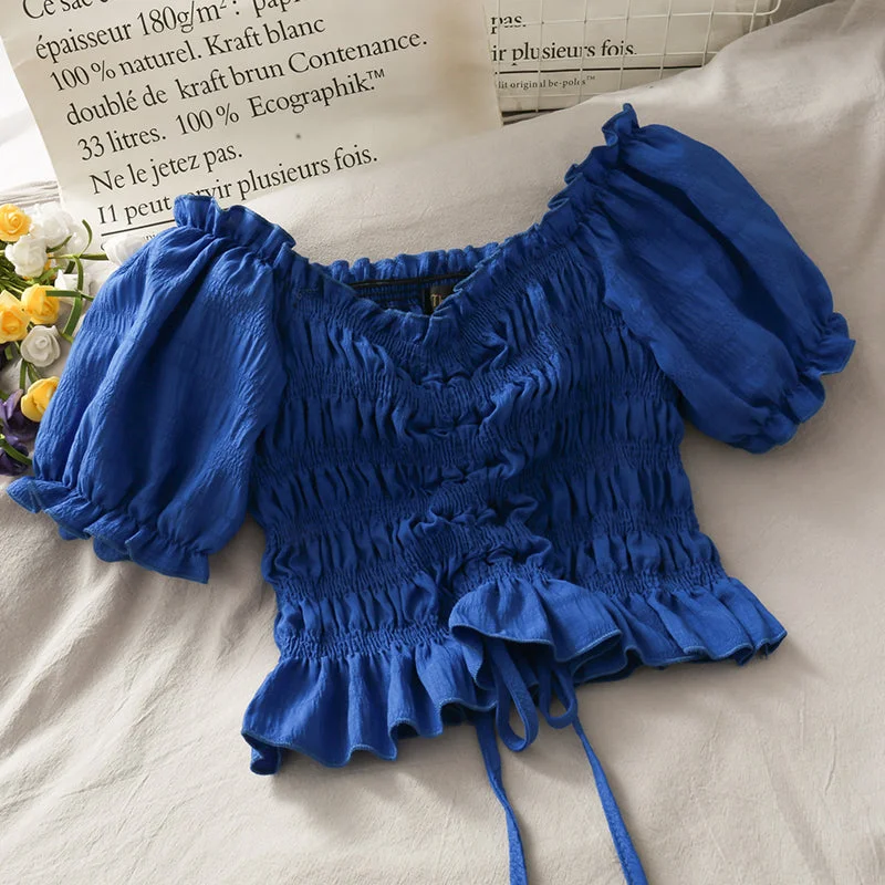 Cute short sleeve crop top  302 Lace Blend Ribbed Blend Corduroy Blend