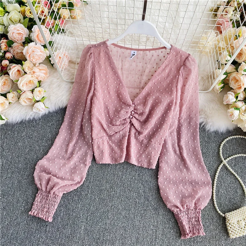 Cute v neck long sleeve crop tops  311 Spandex Blend Rayon Blend Denim Blend