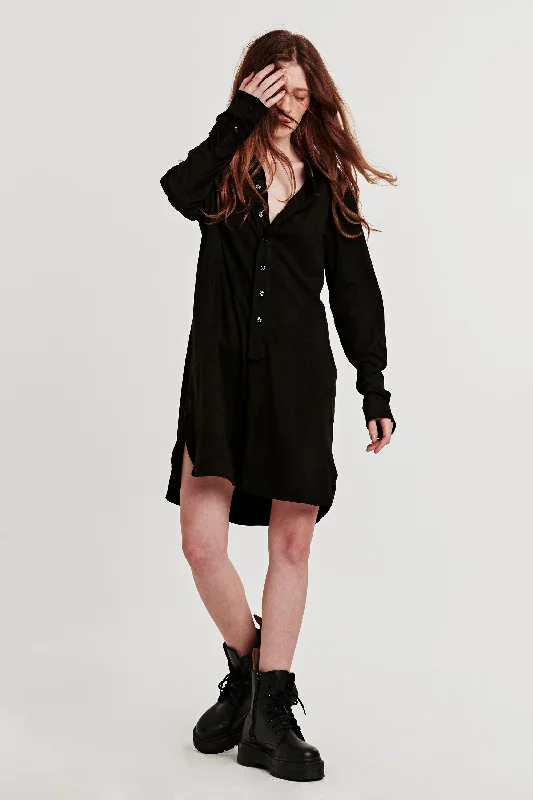 EMILY BUTTON FRONT DRESS BLACK SUEDE