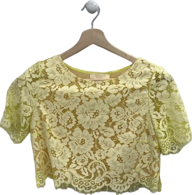 Erin Yellow Lace Crop Top Size UK 10 Striped Floral Plaid