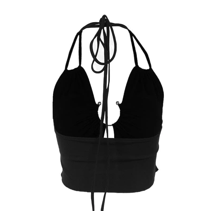 Halter ruched solid self tie crop top Rayon Velvet Corduroy