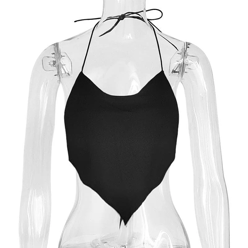 Halter spaghetti strap self tie backless solid stitch cowl neck crop top Terry Blend Velvet Blend Canvas Blend Halter spaghetti strap self tie backless solid stitch cowl neck crop top Terry Blend Velvet Blend Canvas Blend