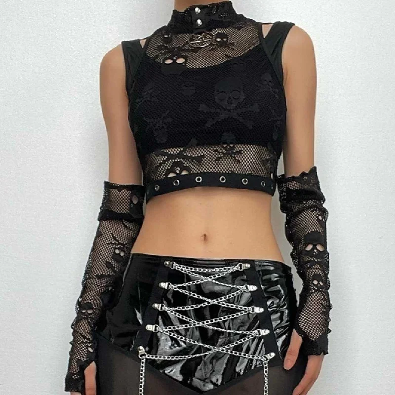 High neck buttoned fishnet gloves off shoulder crop top Knit Fabric Woven Fabric Fleece Fabric High neck buttoned fishnet gloves off shoulder crop top Knit Fabric Woven Fabric Fleece Fabric