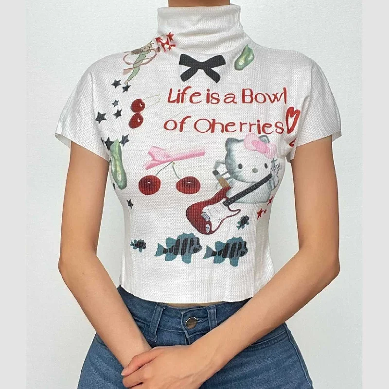 High neck short sleeve abstract contrast textured crop top Zippered Front Buttoned Front Snap Front High neck short sleeve abstract contrast textured crop top Zippered Front Buttoned Front Snap Front