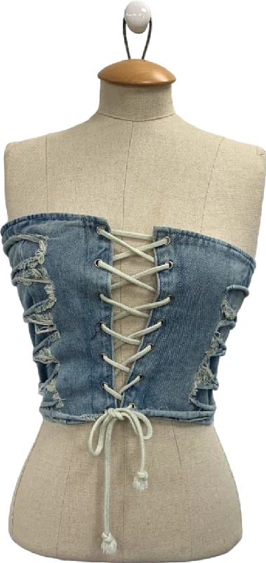 Mars The Label Light Blue Lace-Up Denim Crop Top UK S Mesh Fabric Canvas Fabric Denim Fabric Mars The Label Light Blue Lace-Up Denim Crop Top UK S Mesh Fabric Canvas Fabric Denim Fabric