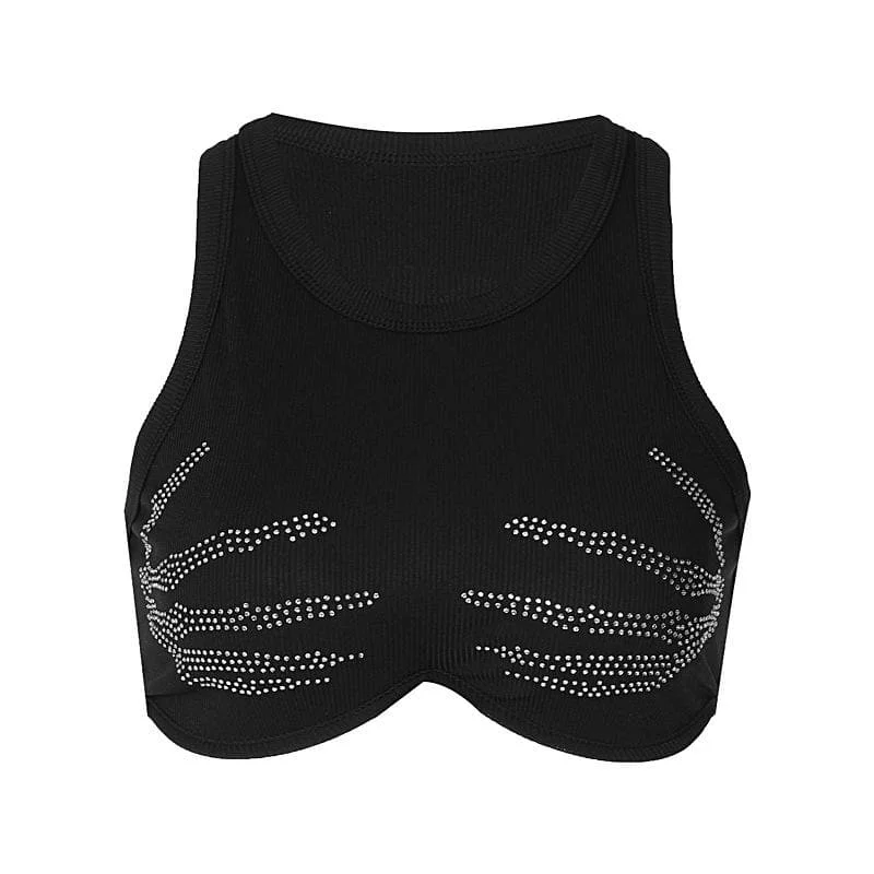 Palm pattern beaded ribbed sleeveless round neck crop top Machine Wash Dry Clean Hand Wash Palm pattern beaded ribbed sleeveless round neck crop top Machine Wash Dry Clean Hand Wash