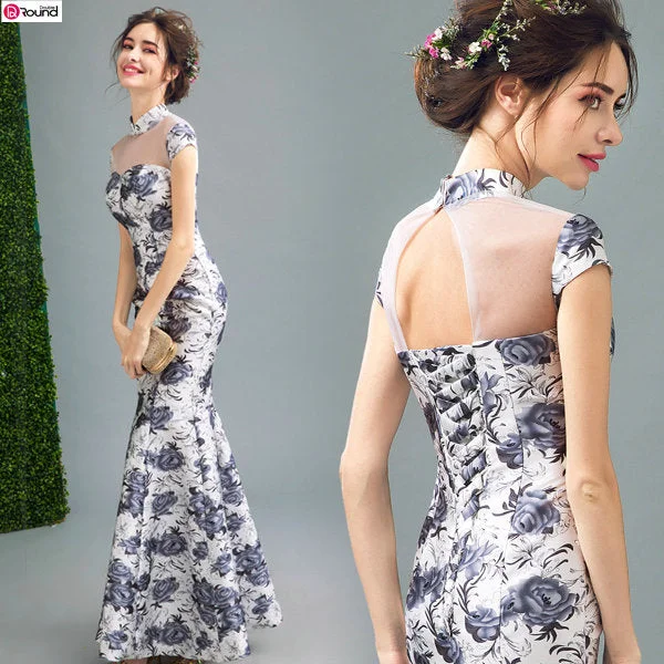 Special Offer~Chinese Style Stand Collar Inky Shading Roses Mermaid Mother of the Bride Dress/Elegant Evening Dress 269