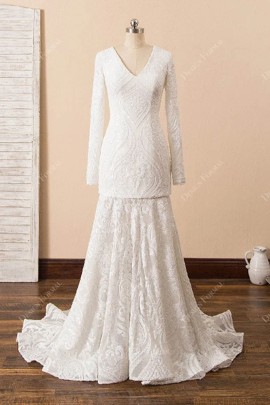 Unique Sequin White V-neck Mermaid Formal Dress
