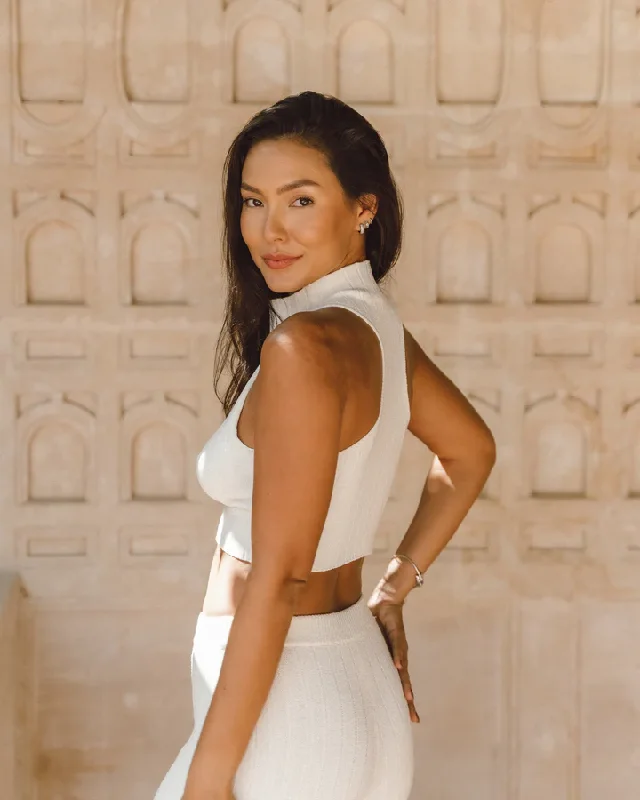 White Crop Top Spandex Blend Rayon Blend Denim Blend
