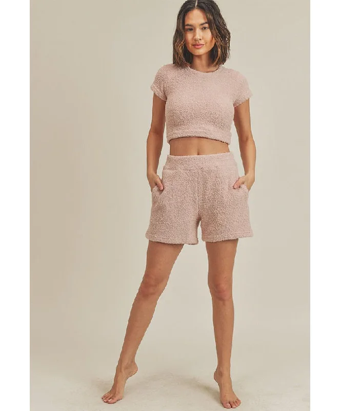 Day Dreaming Crop Top & Shorts Set Notch Collar Peter Pan Collar Cowl Neck