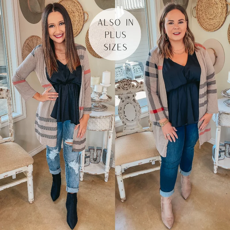 Last Chance Size Small | All Eyes On You Plaid Cardigan in Taupe Embroidered Appliqued Beaded