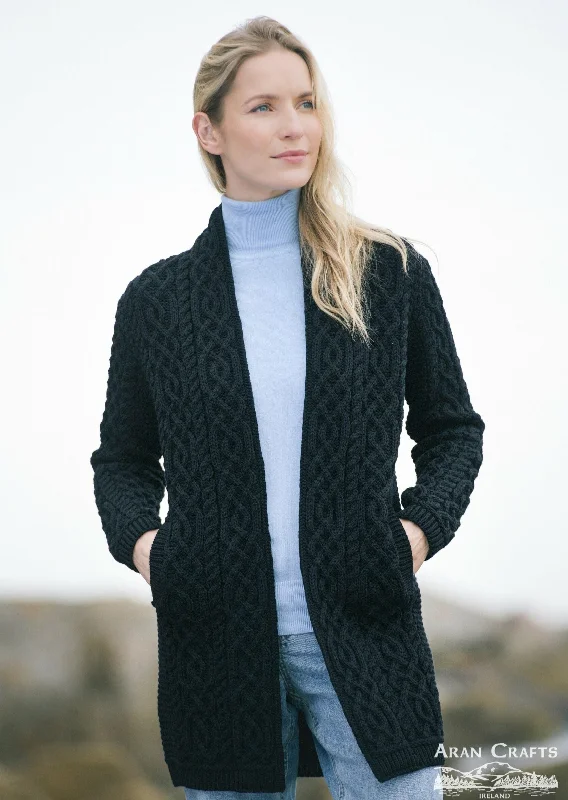 Aran Crafts Celtic Braid Coat | Black Denim Leather Suede
