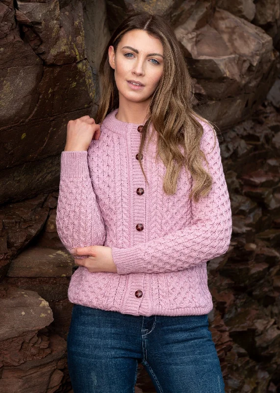 Aran Lumber Cardigan | Pink Hooded Caped Shawl Collar