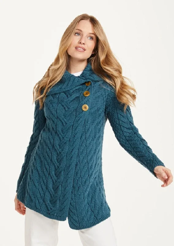 Aran 3 Buttoned Longline Cardigan | Irish Sea Terry Blend Velvet Blend Canvas Blend