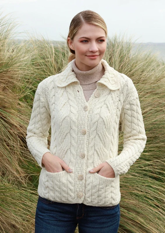 Belcarra Ladies Aran Cardigan | Natural Stretchy Elastic Breathable