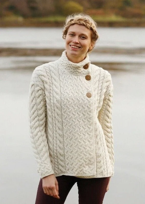 Aran 3 Buttons Trellis Cardigan | Natural Transparent Opaque Sheer