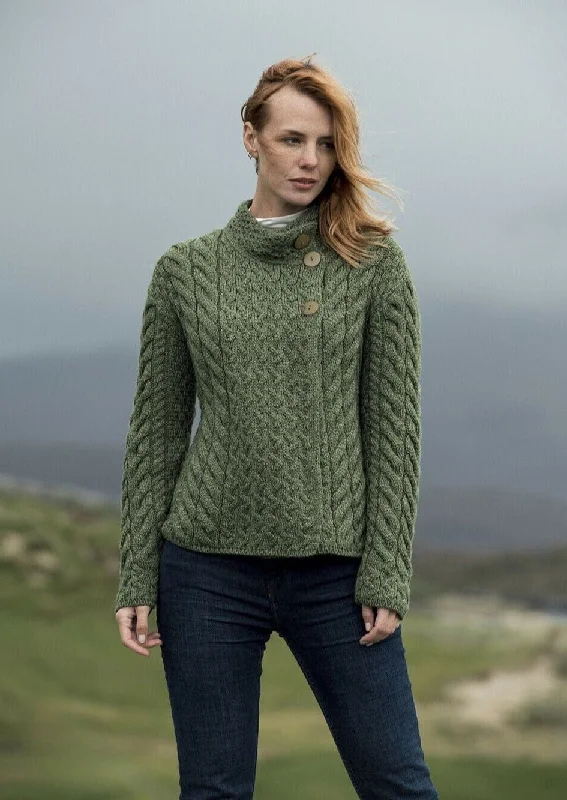 Aran 3 Buttons Trellis Cardigan | Green Iron Safe Non-Iron Wrinkle Free