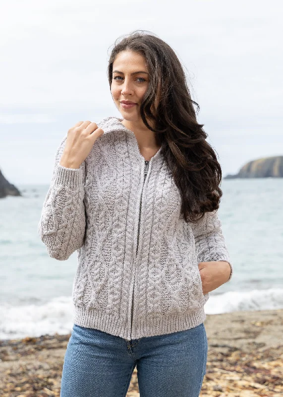 Women's Aran Hooded Cardigan | Silver Button Cardigan Zip Cardigan Pullover Cardigan